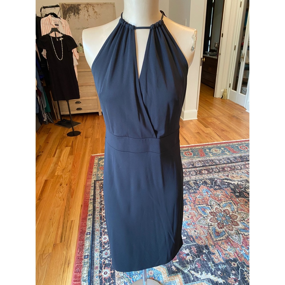 Ann Taylor LOFT Black Halter Keyhole Sheath Dress Size 4 Sleeveless Cocktail